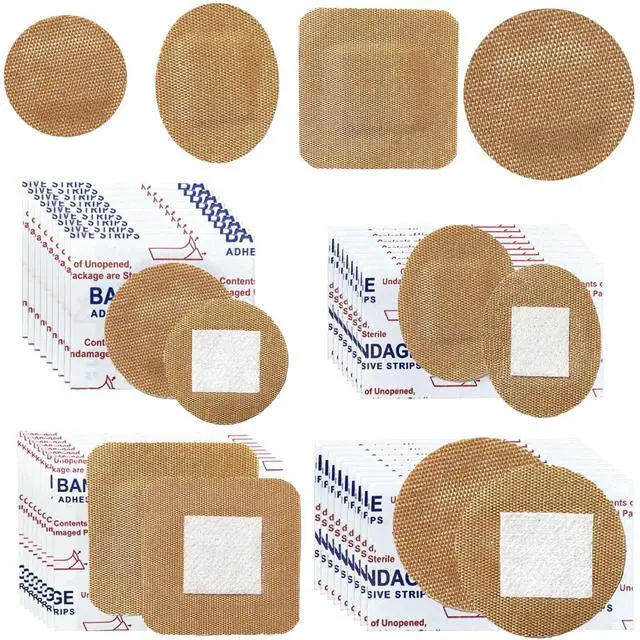 Main image of 120Pcs Breathable Fabric Small Bandages, Round Oval and Square Flexible Adhesive Strips for Face and Small Wounds Protection Care