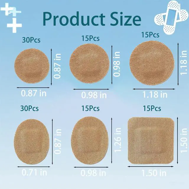 Alt view image 2 of 6 - 120Pcs Breathable Fabric Small Bandages, Round Oval and Square Flexible Adhesive Strips for Face and Small Wounds Protection Care
