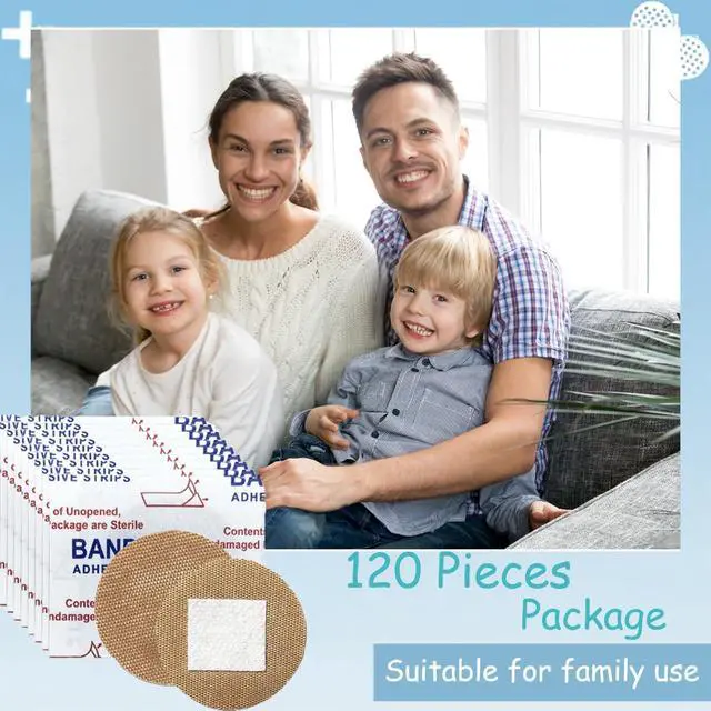 Alt view image 4 of 6 - 120Pcs Breathable Fabric Small Bandages, Round Oval and Square Flexible Adhesive Strips for Face and Small Wounds Protection Care