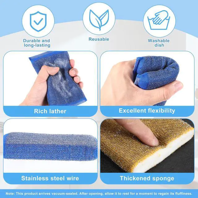 Alt view image 3 of 7 - 6 Pack Steel Wool Scrubber Sponges,Heavy Duty Stainless Steel Scouring Pads