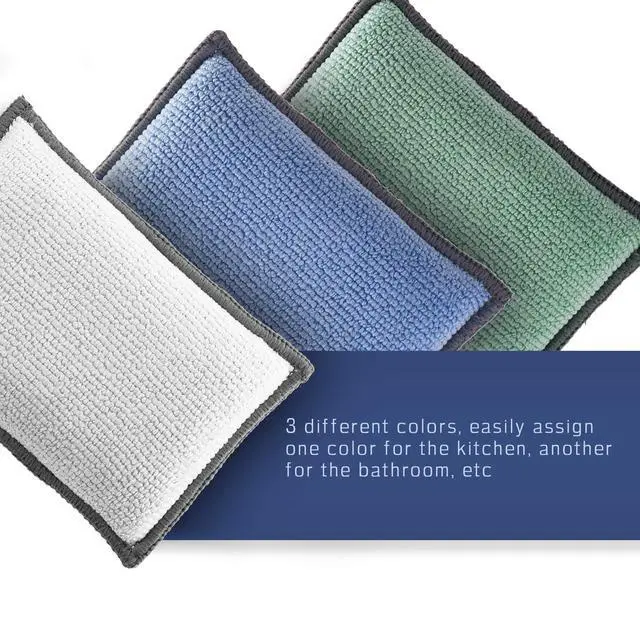 Alt view image 4 of 4 - 2-Sided Premium Microfiber Dish Sponge and Scrubber 3 Pack Variety - Heavy Duty Scouring Non-Scratch Multi-Surface