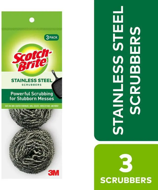 Alt view image 2 of 7 - Stainless Steel Scrubber for Cleaning Kitchen, Household, and Dishes - 3 Scrubbers (Pack of 2)
