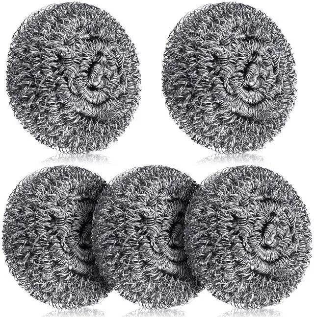 Main image of 5 Pack Stainless Steel Scourers Steel Wool Scrubbers Bulk Separately Packaged 3 Inch, 25 Gram Metal Scourers Sponges Wire Scouring Pad for Stove Pot Pan Oven Kitchen Restaurant(Classic)