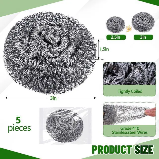 Alt view image 2 of 6 - 5 Pack Stainless Steel Scourers Steel Wool Scrubbers Bulk Separately Packaged 3 Inch, 25 Gram Metal Scourers Sponges Wire Scouring Pad for Stove Pot Pan Oven Kitchen Restaurant(Classic)