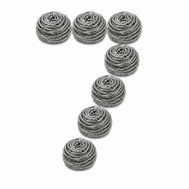 Main image of Stainless Steel Scrubbers - Pack of 7, Heavy Duty Metal Scouring Pads for Dishes, Pots, Pans, Grills & Kitchen Cleaning, 20g Each