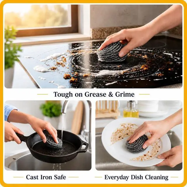 Alt view image 4 of 5 - Stainless Steel Scrubbers - Pack of 7, Heavy Duty Metal Scouring Pads for Dishes, Pots, Pans, Grills & Kitchen Cleaning, 20g Each
