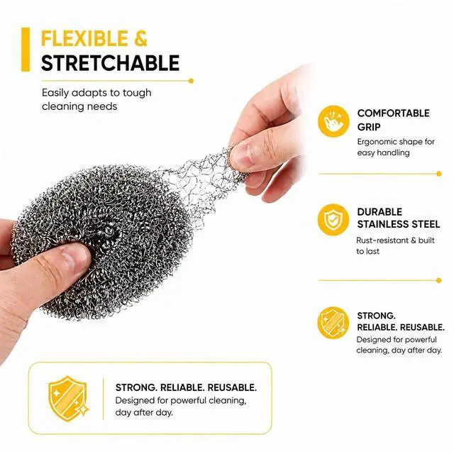 Alt view image 3 of 5 - Stainless Steel Scrubbers - Pack of 7, Heavy Duty Metal Scouring Pads for Dishes, Pots, Pans, Grills & Kitchen Cleaning, 20g Each