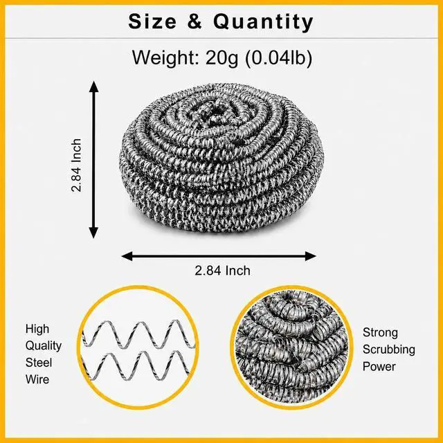 Alt view image 5 of 5 - Stainless Steel Scrubbers - Pack of 7, Heavy Duty Metal Scouring Pads for Dishes, Pots, Pans, Grills & Kitchen Cleaning, 20g Each