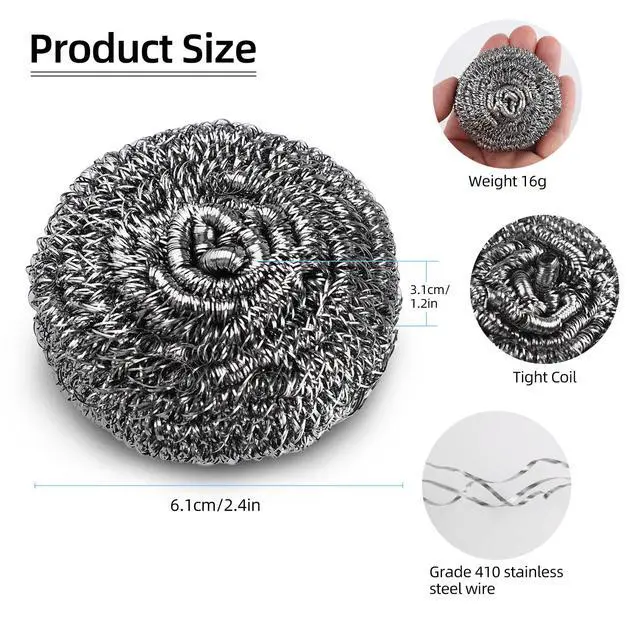 Alt view image 2 of 7 - 12 Pack Steel Wool Scrubber Pads, Stainless Steel Scrubber, Scrubbing Scouring Pad, Steel Wool Scrubbers for Pots and Pans, Stoves,Broiler Racks,Grills and More