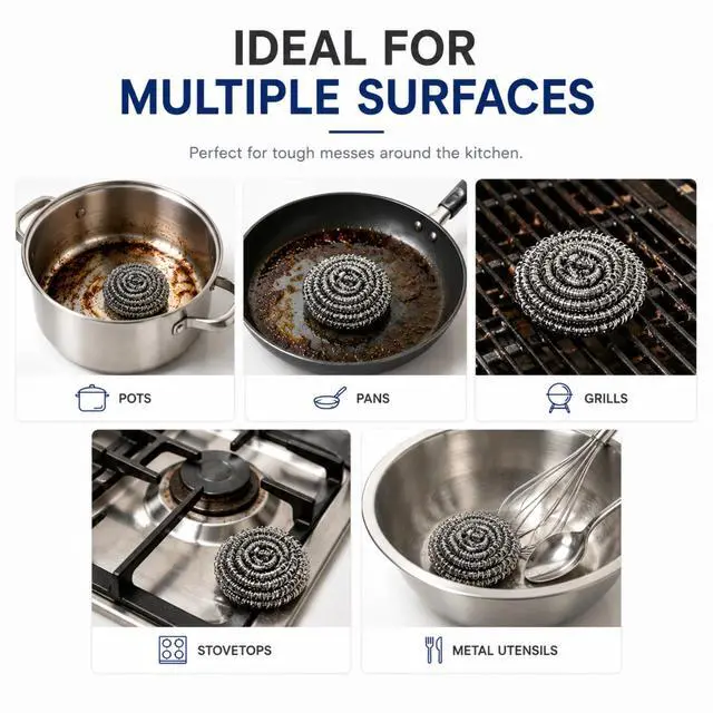 Alt view image 5 of 7 - Fibras Mex Stainless Steel Scrubber 12 Pack Fibra Espiral de Acero Inoxidable para Cocina Heavy Duty, Fibras Mex Steel Wool Scrubber Multi Pack, Heavy Duty Stainless Steel Scrubber for Pots
