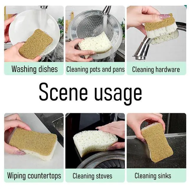 Alt view image 4 of 4 - 6 Count Non-Scratch Dish Sponges Kitchen, Cleans Fast Without Scratching, Dual Sided Kitchen Sponges, Long Lasting Cleaning Sponges for Dishes,Easy to Dry and Reusable-Brown Wave-Shaped