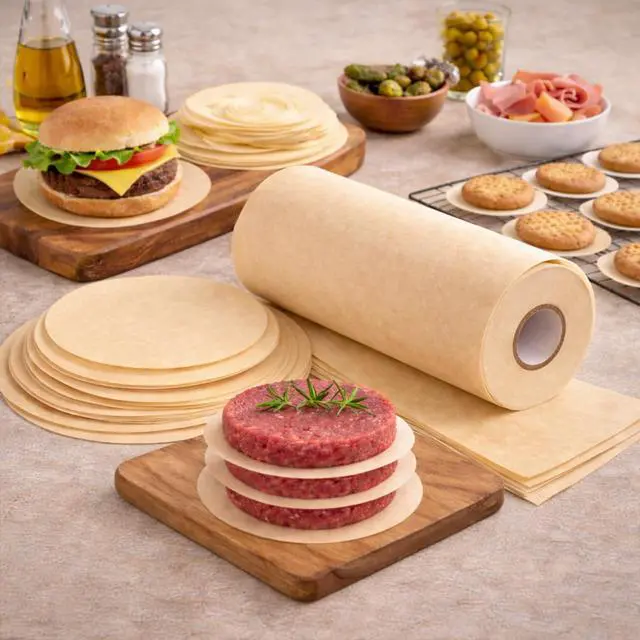 Alt view image 3 of 6 - 200 Pcs Unbleached Parchment Paper Sheets - Baking Parchment Rounds,Hamburger Patty Paper Sheet for Separating Patties, Bread, Tortilla Wrapping(3.5 inch)