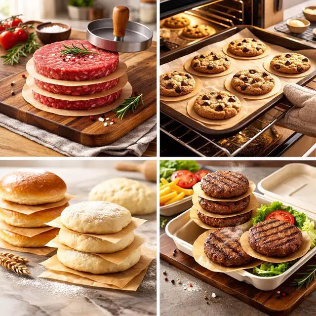 Alt view image 4 of 6 - 200 Pcs Unbleached Parchment Paper Sheets - Baking Parchment Rounds,Hamburger Patty Paper Sheet for Separating Patties, Bread, Tortilla Wrapping(3.5 inch)