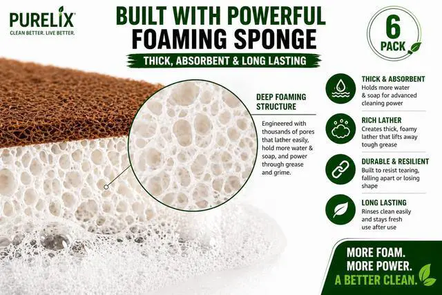 Alt view image 5 of 7 - Heavy Duty Scrub Sponges for Dishes Non-Scratch Kitchen Sponges, Tough on Grease, Safe for Nonstick Cookware, Multi-Purpose Cleaning Sponge (6 Pack)