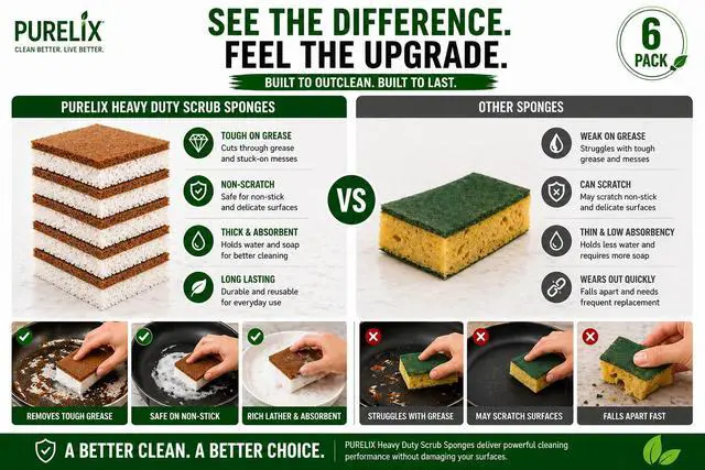 Alt view image 6 of 7 - Heavy Duty Scrub Sponges for Dishes Non-Scratch Kitchen Sponges, Tough on Grease, Safe for Nonstick Cookware, Multi-Purpose Cleaning Sponge (6 Pack)