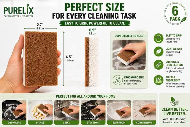 Alt view image 7 of 7 - Heavy Duty Scrub Sponges for Dishes Non-Scratch Kitchen Sponges, Tough on Grease, Safe for Nonstick Cookware, Multi-Purpose Cleaning Sponge (6 Pack)