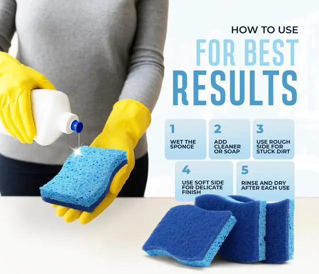 Alt view image 5 of 7 - Blue Scrub Sponges Pack of 6 Dual-Sided Kitchen Sponges for Cleaning Non Scratch for Dishes, Bathroom, Surfaces Durable Dishwashing Sponge