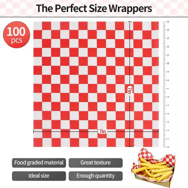 Alt view image 2 of 7 - 100Pcs Deli Paper Sheets, Ultra Grease Resistant Wax Paper Sheets for Food 7x7", Premium Sandwich Wrapping Pa-per at School Lunches, Perfect Food Basket Liners for Festival