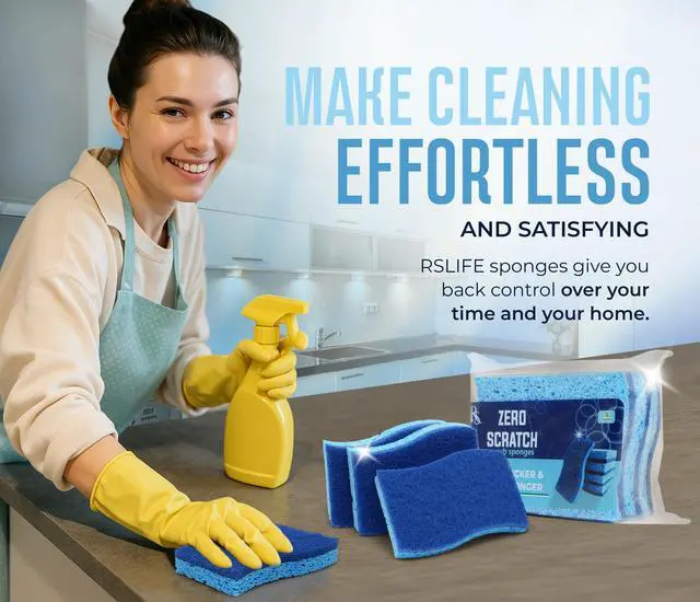 Alt view image 7 of 7 - Blue Scrub Sponges Pack of 6 Dual-Sided Kitchen Sponges for Cleaning Non Scratch for Dishes, Bathroom, Surfaces Durable Dishwashing Sponge