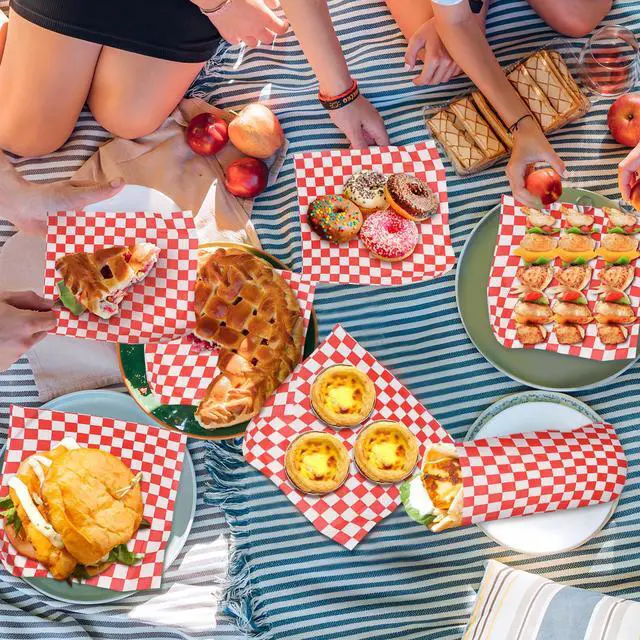 Alt view image 7 of 7 - 100Pcs Deli Paper Sheets, Ultra Grease Resistant Wax Paper Sheets for Food 7x7", Premium Sandwich Wrapping Pa-per at School Lunches, Perfect Food Basket Liners for Festival