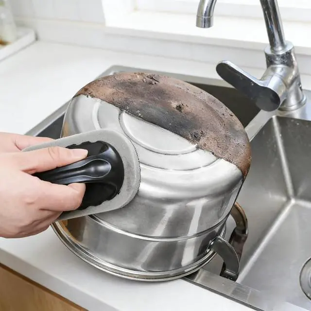 Alt view image 4 of 7 - Scrub Sponge with Handle, Scrubbing Pad for Stubborn Stains on Pots Pans & Kitchen Surfaces (2pcs)
