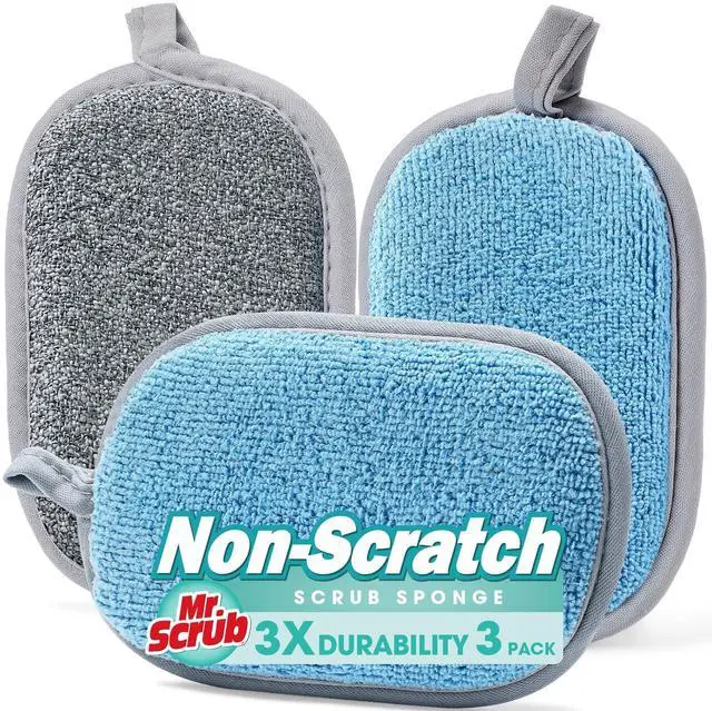 Main image of Sponges Kitchen Dish Sponge for Washing Dishes Cleaning Kitchen, All-Purpose, 3 Pack, Non Scratch, Rough Scrubbers Side for Non-Stick Cookware, Soft Microfiber Scrub Side for Dishes, Mr. Scrub