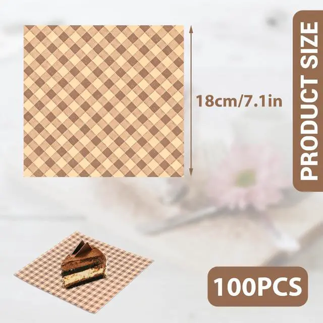Alt view image 2 of 6 - 100Pcs Wax Paper Sheets for Food 7.1x7.1" Deli Sandwich Cookie Bread Burgers Greaseproof Wrapping Safe Tissue Parchment Butcher Paper Basket Liners Paper Dark Checkered Squares Brown Christmas