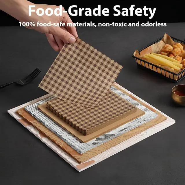 Alt view image 5 of 6 - 100Pcs Wax Paper Sheets for Food 7.1x7.1" Deli Sandwich Cookie Bread Burgers Greaseproof Wrapping Safe Tissue Parchment Butcher Paper Basket Liners Paper Dark Checkered Squares Brown Christmas