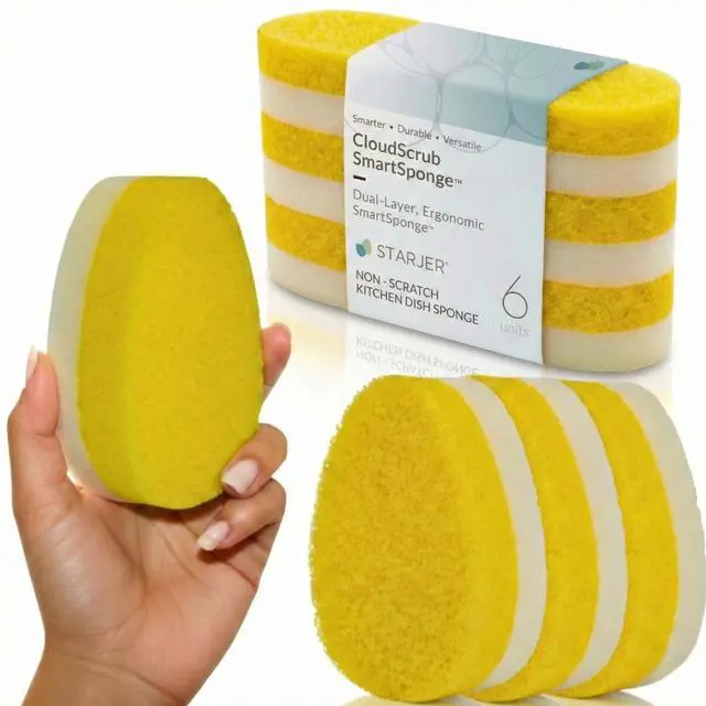 Main image of Dish Sponge scrubber Non Scratch 2-Layer Heavy Duty Scrub Foam & Soft Absorbent Ergonomic Kitchen Sponges for Dishes, Pots Pans, Sink bathroom scrubber Window scrubbies Cleaning home essentials,6 Pack