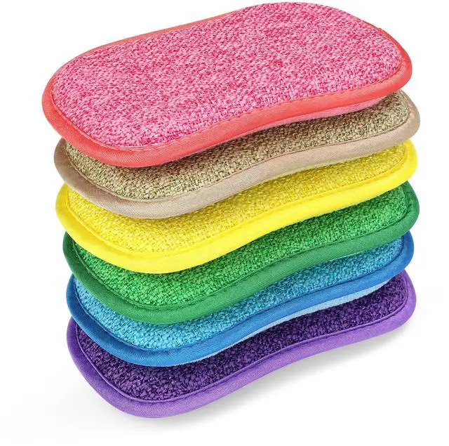 Main image of 6 Pack Multi-Purpose Scrub Sponges for Kitchen 6 Colors, Non-Scratch Microfiber Sponge with Heavy Duty Scouring Power, Effortless Cleaning of Dishes, Pots and Pans