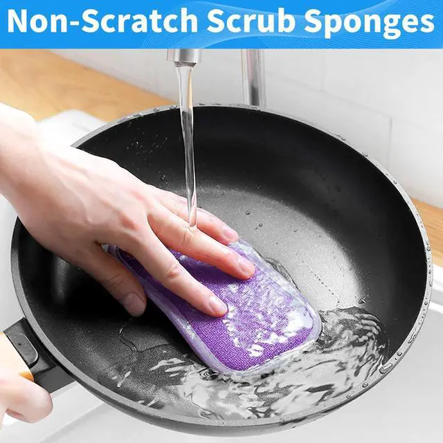 Alt view image 2 of 7 - 6 Pack Multi-Purpose Scrub Sponges for Kitchen 6 Colors, Non-Scratch Microfiber Sponge with Heavy Duty Scouring Power, Effortless Cleaning of Dishes, Pots and Pans