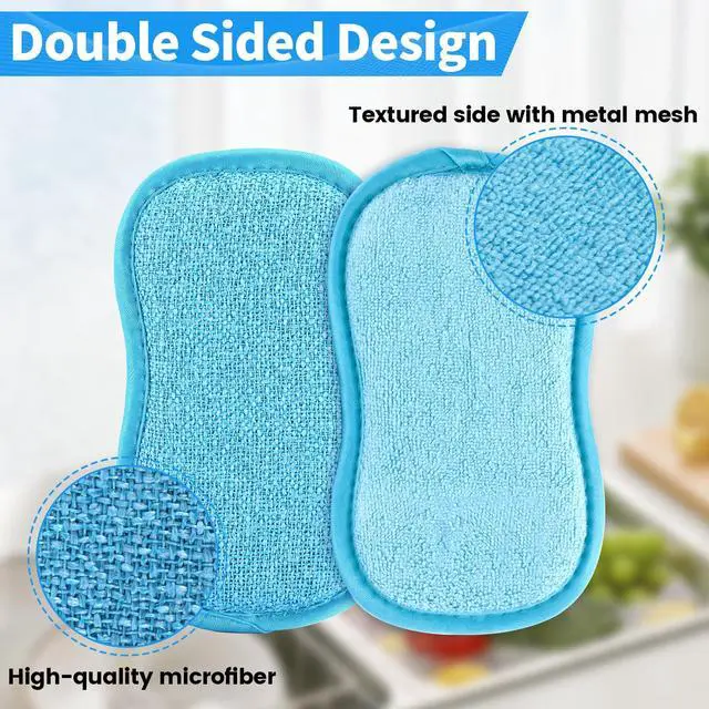 Alt view image 3 of 7 - 6 Pack Multi-Purpose Scrub Sponges for Kitchen 6 Colors, Non-Scratch Microfiber Sponge with Heavy Duty Scouring Power, Effortless Cleaning of Dishes, Pots and Pans