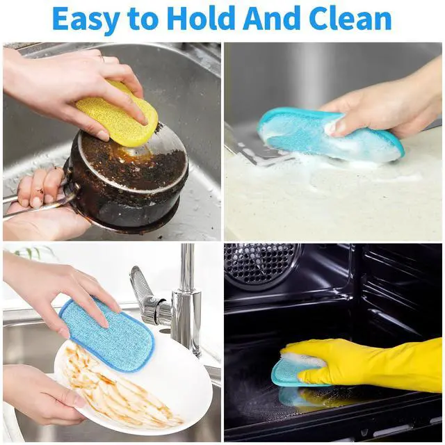 Alt view image 6 of 7 - 6 Pack Multi-Purpose Scrub Sponges for Kitchen 6 Colors, Non-Scratch Microfiber Sponge with Heavy Duty Scouring Power, Effortless Cleaning of Dishes, Pots and Pans