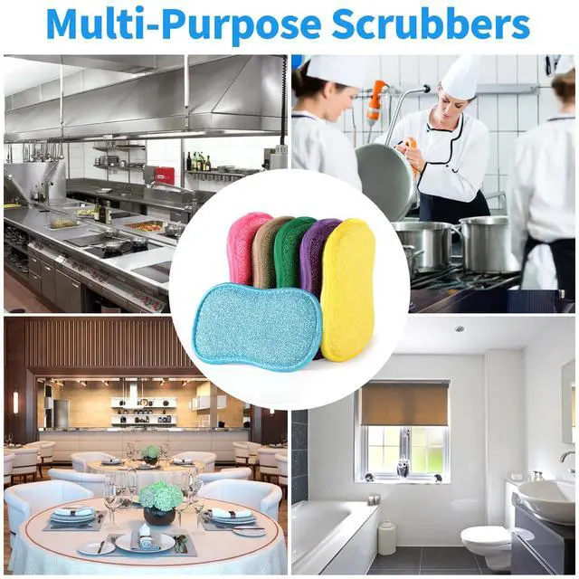 Alt view image 7 of 7 - 6 Pack Multi-Purpose Scrub Sponges for Kitchen 6 Colors, Non-Scratch Microfiber Sponge with Heavy Duty Scouring Power, Effortless Cleaning of Dishes, Pots and Pans