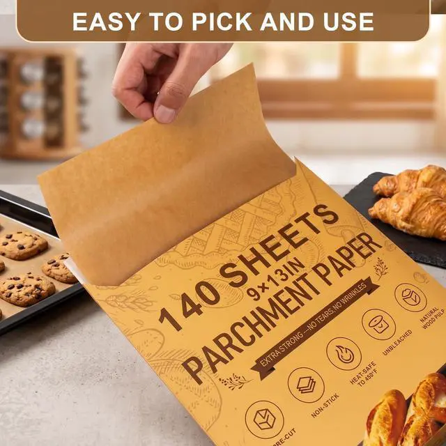 Alt view image 4 of 7 - 140 Pcs Parchment Paper Sheets 9x13 In, Precut Unbleached Non-Stick