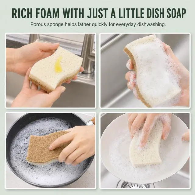 Alt view image 2 of 6 - Natural Sponges Kitchen for Dishes, Non Scratch Cellulose Scrub Sponge for Non-Stick Cookware, Cleaning Sponges for Kitchen, Bathroom, Household - 8 Pack