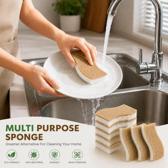 Alt view image 4 of 6 - Natural Sponges Kitchen for Dishes, Non Scratch Cellulose Scrub Sponge for Non-Stick Cookware, Cleaning Sponges for Kitchen, Bathroom, Household - 8 Pack