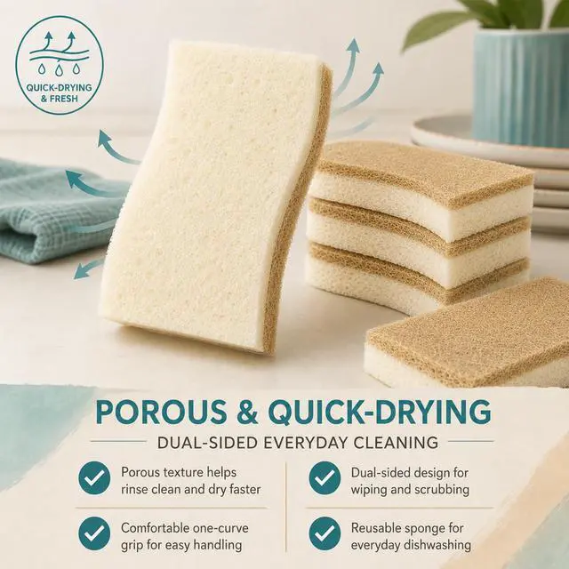 Alt view image 5 of 6 - Natural Sponges Kitchen for Dishes, Non Scratch Cellulose Scrub Sponge for Non-Stick Cookware, Cleaning Sponges for Kitchen, Bathroom, Household - 8 Pack