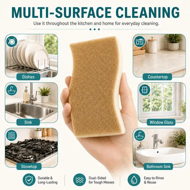 Alt view image 6 of 6 - Natural Sponges Kitchen for Dishes, Non Scratch Cellulose Scrub Sponge for Non-Stick Cookware, Cleaning Sponges for Kitchen, Bathroom, Household - 8 Pack
