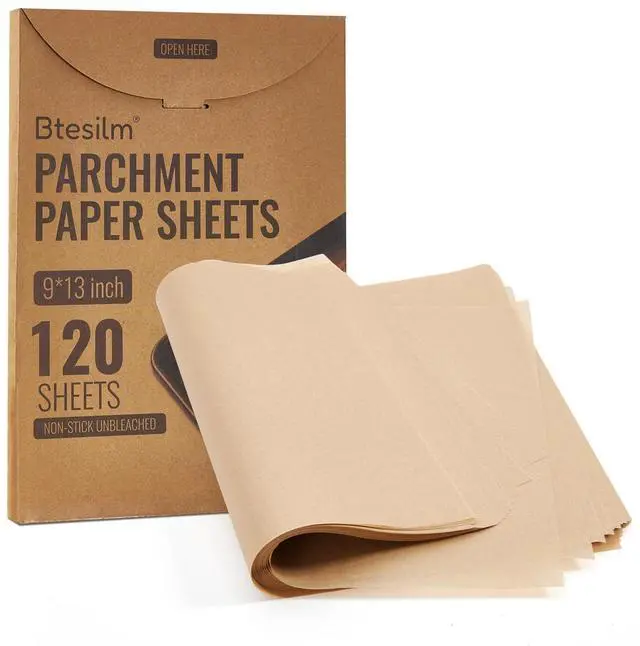 Main image of 120 Sheets 9 x 13 Inch Pre-cut Unbleached Baking Parchment Paper Sheets, Non-stick and Leak-proof Oven Liners, Suitable for Baking Sheets, Home Cooking and Baking