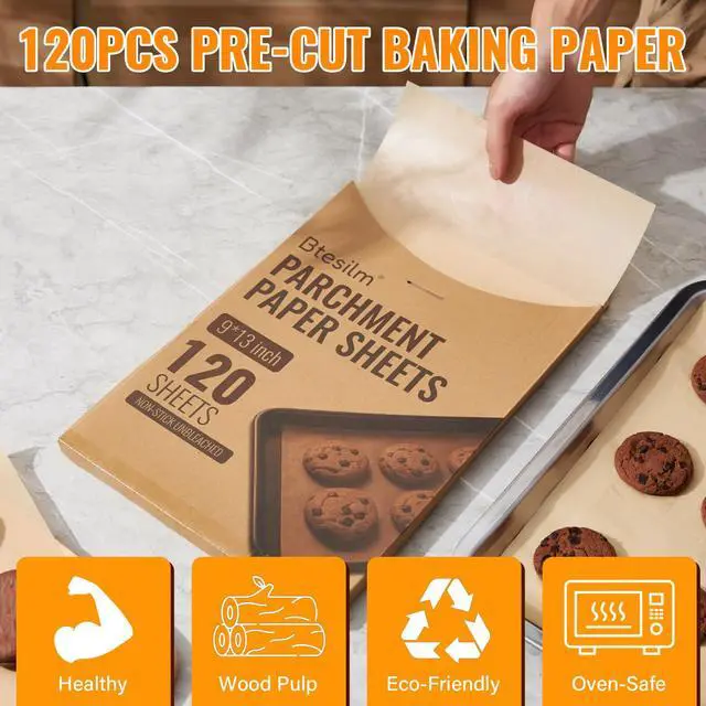 Alt view image 7 of 7 - 120 Sheets 9 x 13 Inch Pre-cut Unbleached Baking Parchment Paper Sheets, Non-stick and Leak-proof Oven Liners, Suitable for Baking Sheets, Home Cooking and Baking