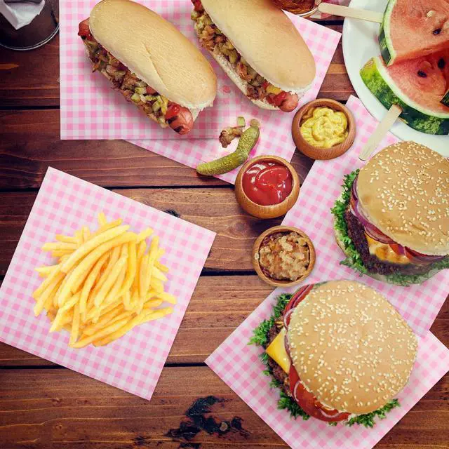 Alt view image 6 of 7 - Waxed Deli Paper Sheets 7 * 7 Inch for Food Wrapping, 100 Pcs Food Basket Liners for Sandwiches Burgers 2026 Treats Wrap Wax Papers Gingham Pink