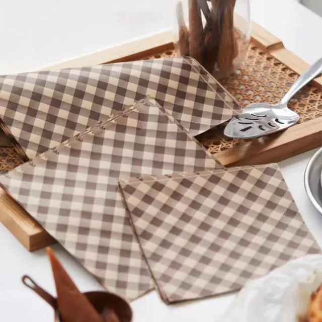 Alt view image 2 of 7 - 100Pcs Wax Paper Sheets for Food, Basket Liners Food Picnic Paper Sheets Greaseproof Deli Wrapping Sheets,BBQ paper,Coffee-colored checkered printing (5.9×5.9 in)