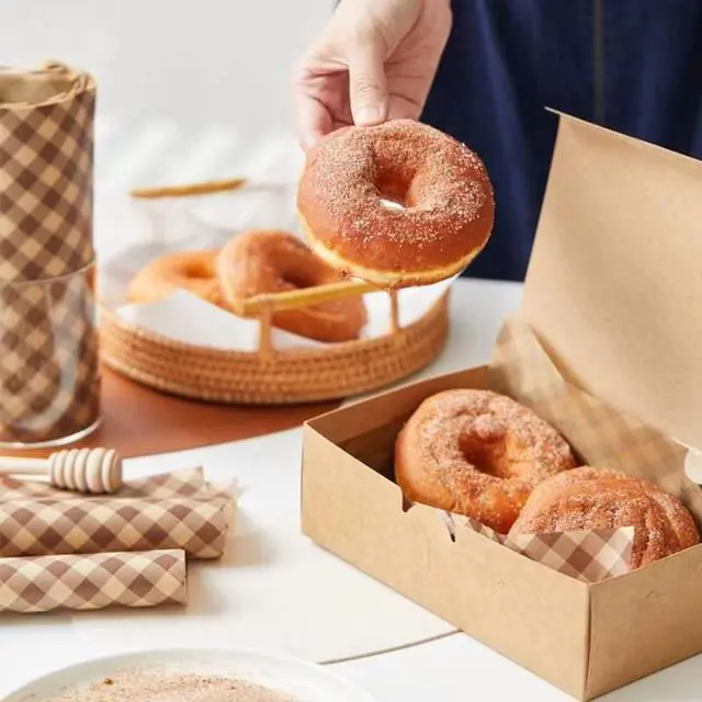 Alt view image 3 of 7 - 100Pcs Wax Paper Sheets for Food, Basket Liners Food Picnic Paper Sheets Greaseproof Deli Wrapping Sheets,BBQ paper,Coffee-colored checkered printing (5.9×5.9 in)