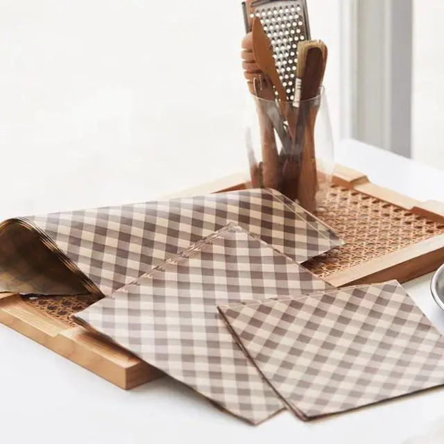 Alt view image 5 of 7 - 100Pcs Wax Paper Sheets for Food, Basket Liners Food Picnic Paper Sheets Greaseproof Deli Wrapping Sheets,BBQ paper,Coffee-colored checkered printing (5.9×5.9 in)