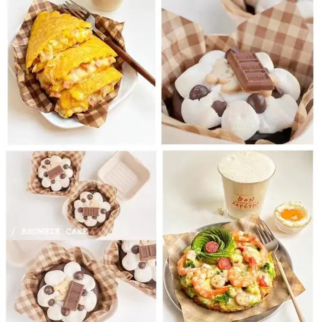 Alt view image 7 of 7 - 100Pcs Wax Paper Sheets for Food, Basket Liners Food Picnic Paper Sheets Greaseproof Deli Wrapping Sheets,BBQ paper,Coffee-colored checkered printing (5.9×5.9 in)