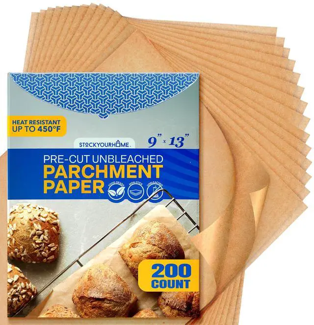 Main image of 200 Ct Unbleached Parchment Paper Sheets, Pre Cut Parchment Paper Sheets for Baking, Air fryer Sheets & Oven Liners FOr cookies, Bread, meat, Pizza (9x13)