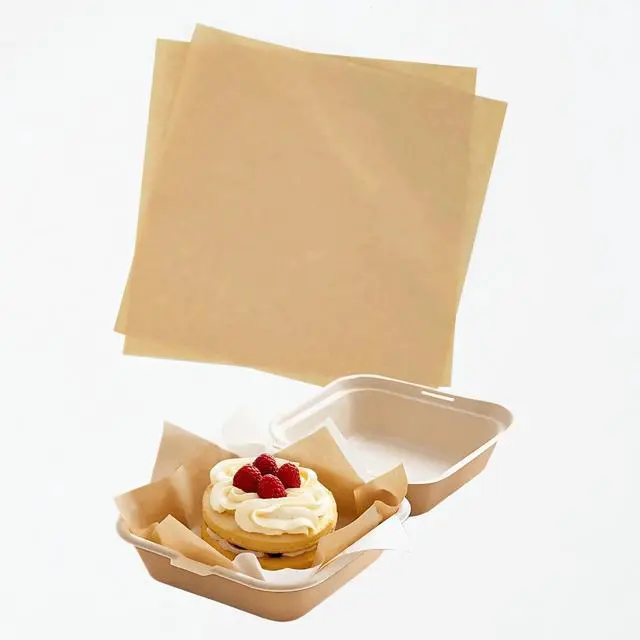Main image of Brown Waxed Deli Paper Sheets, 100 Pcs 7 * 7 Inch Food Basket Wrap for Cake, Dessert, Food Liner for bakery boxes
