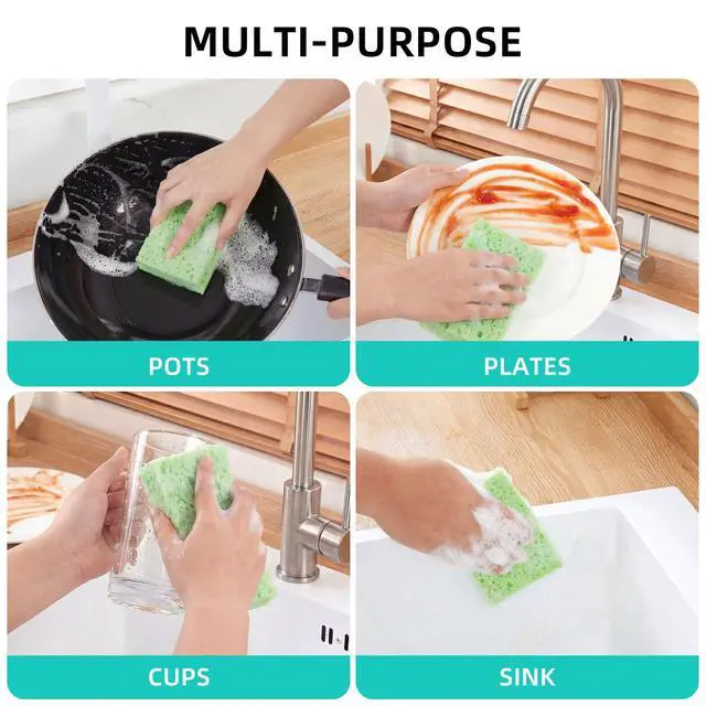 Alt view image 5 of 7 - Dish Sponge Scrubber, Cellulose Sponges Kitchen for Non-Scratch Washing Dishes, Household Cleaning Scrub Natural Sponge, Pack of 12 Colorful Sponges