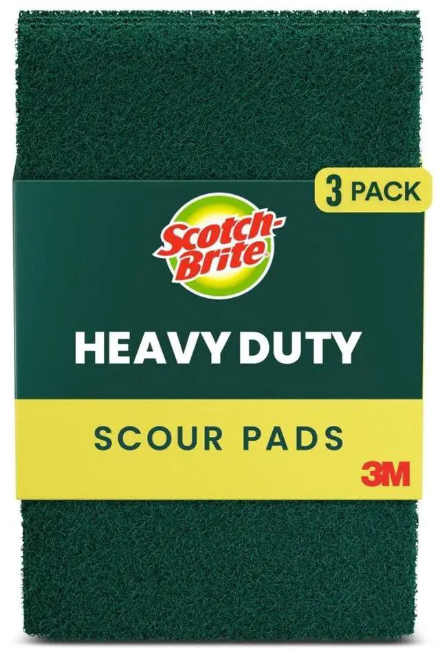 Main image of Heavy Duty Scouring Pad, Durable and Long-Lasting Dish Scrubber for Kitchen + Outdoor, 3 Scrub Pads for Uncoated Pots and Pans, Cast Iron Cooktops, Grill Grates, Oven Racks, and BBQ